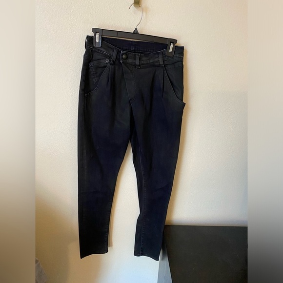 R13 Women’s X Over Slim Jeans in Waxed Black Size 25 Gothic Denim Crossover - Picture 2 of 10